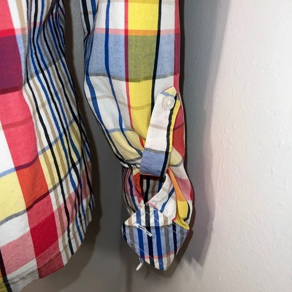 Béchamel, M, plaid striped, long-sleeve roll tab, button down cotton shirt. - Picture 4 of 8